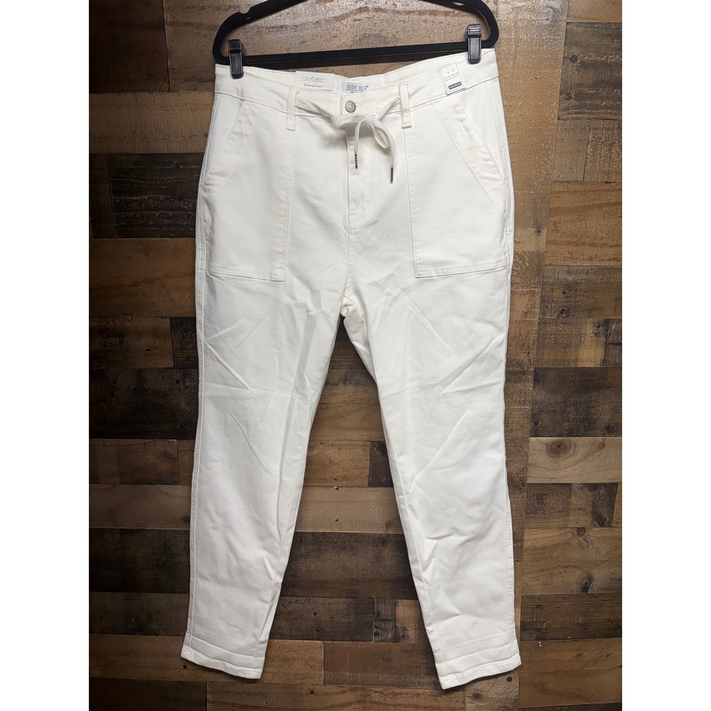 Judy Blue White High Waist Drawstring Utility Jogger Pants Size 15/32 NEW